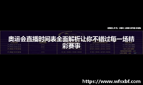奥运会直播时间表全面解析让你不错过每一场精彩赛事