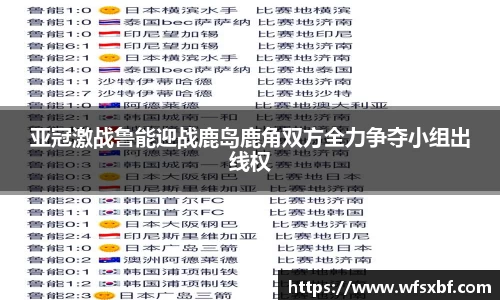 亚冠激战鲁能迎战鹿岛鹿角双方全力争夺小组出线权